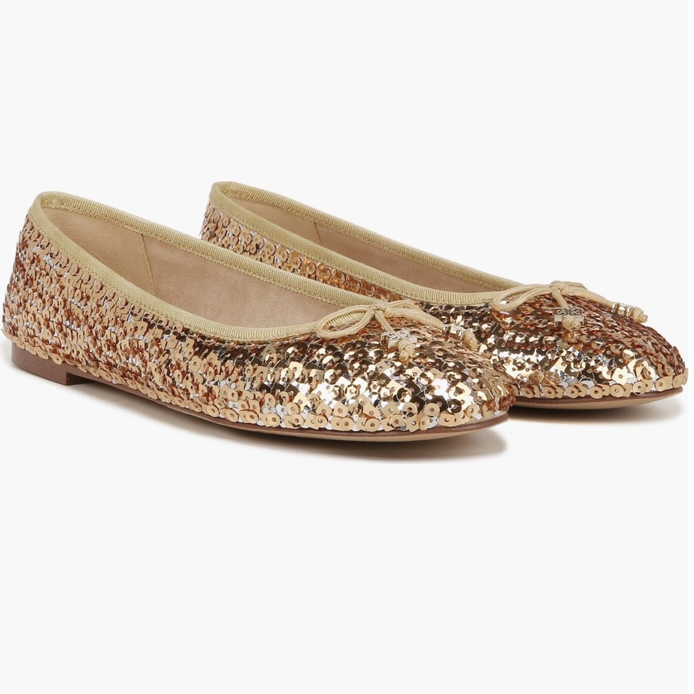 Sam Edelman Gold and Cream Flats with Elegant Sequins